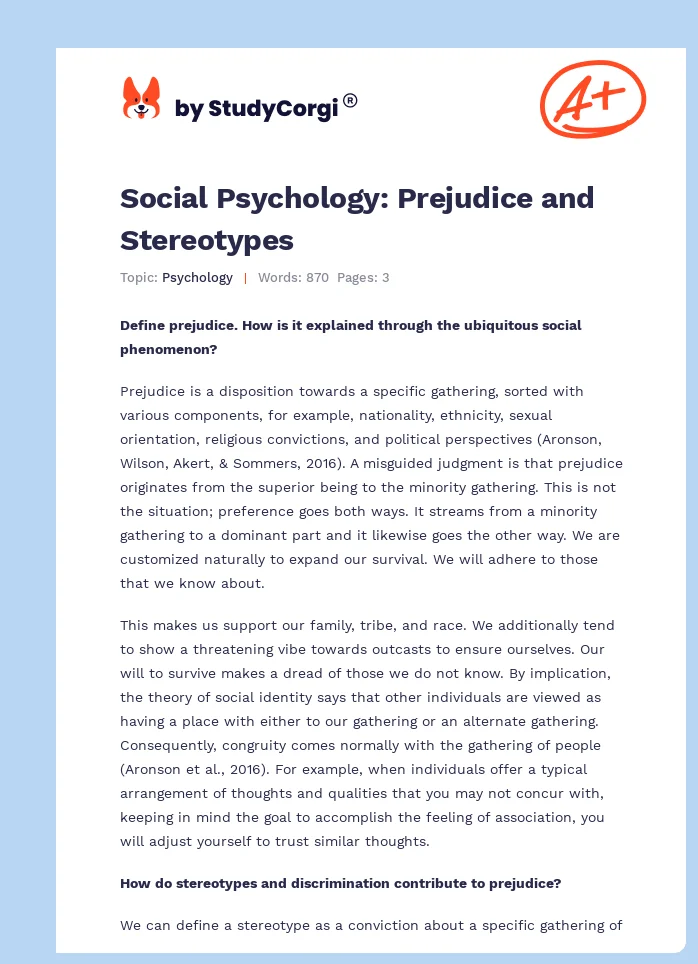 Social Psychology: Prejudice and Stereotypes. Page 1