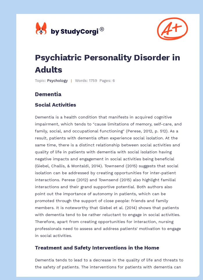 Psychiatric Personality Disorder in Adults. Page 1