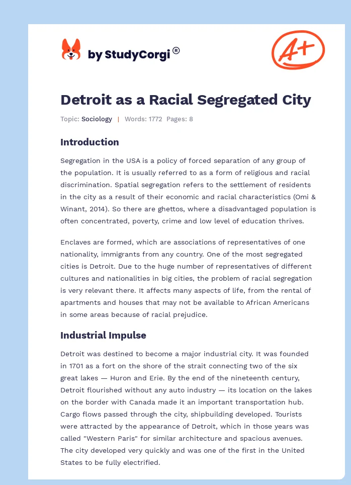 Detroit as a Racial Segregated City. Page 1