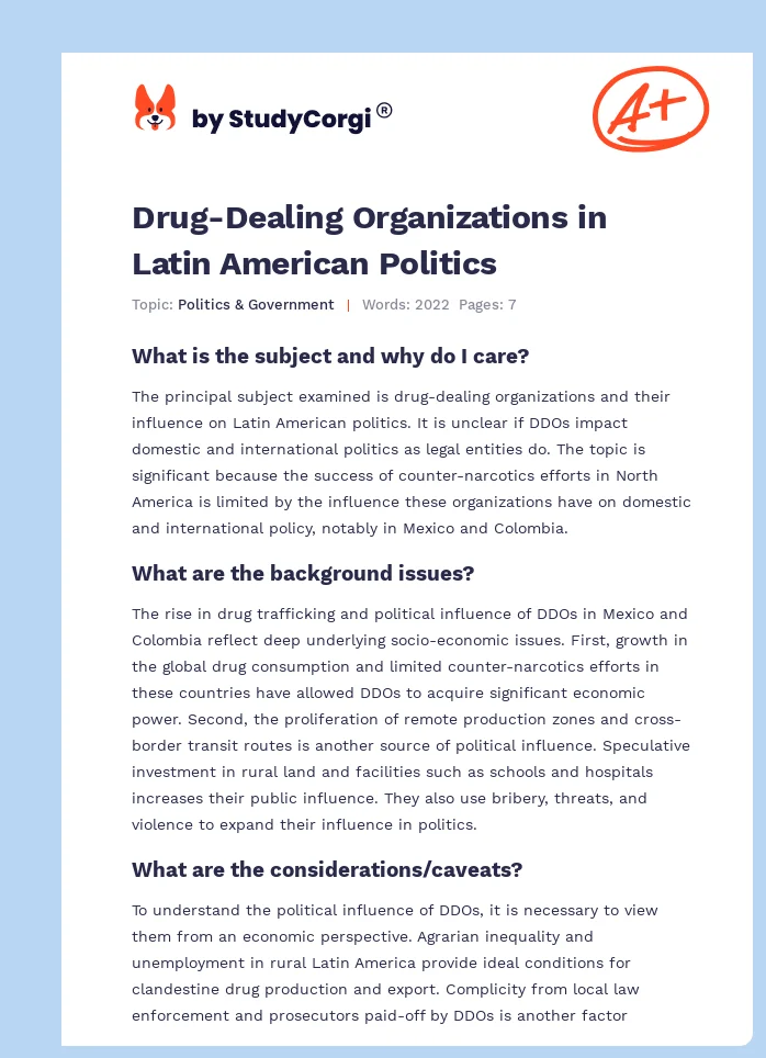Drug-Dealing Organizations in Latin American Politics. Page 1