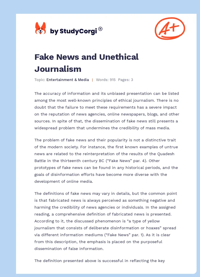 Fake News and Unethical Journalism. Page 1