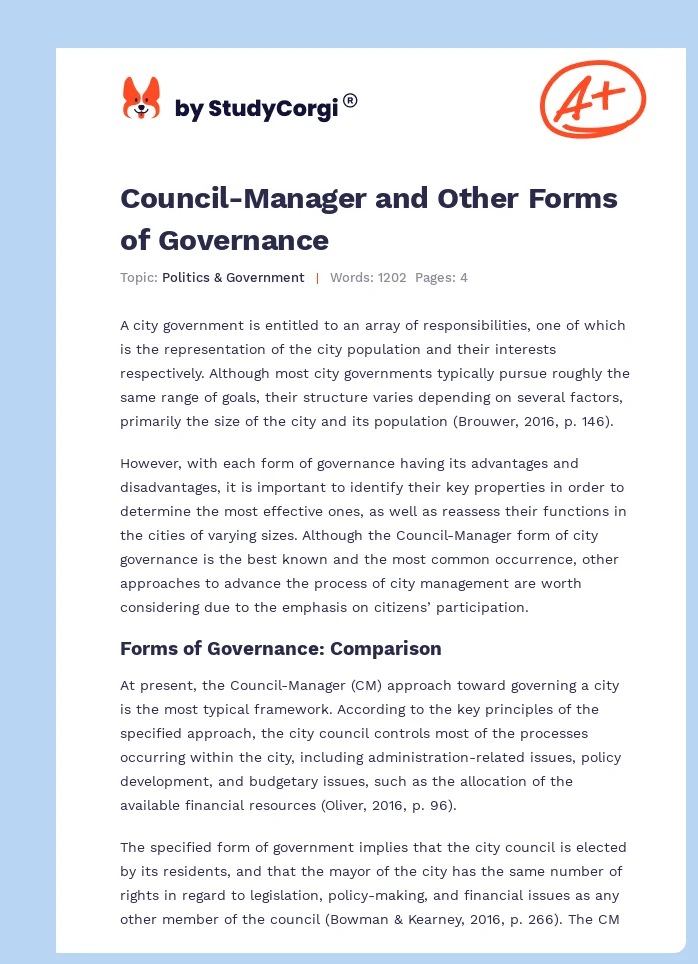 Council-Manager and Other Forms of Governance. Page 1