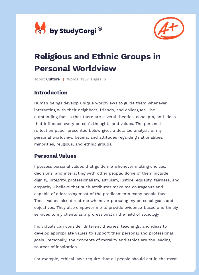 Religious and Ethnic Groups in Personal Worldview. Page 1