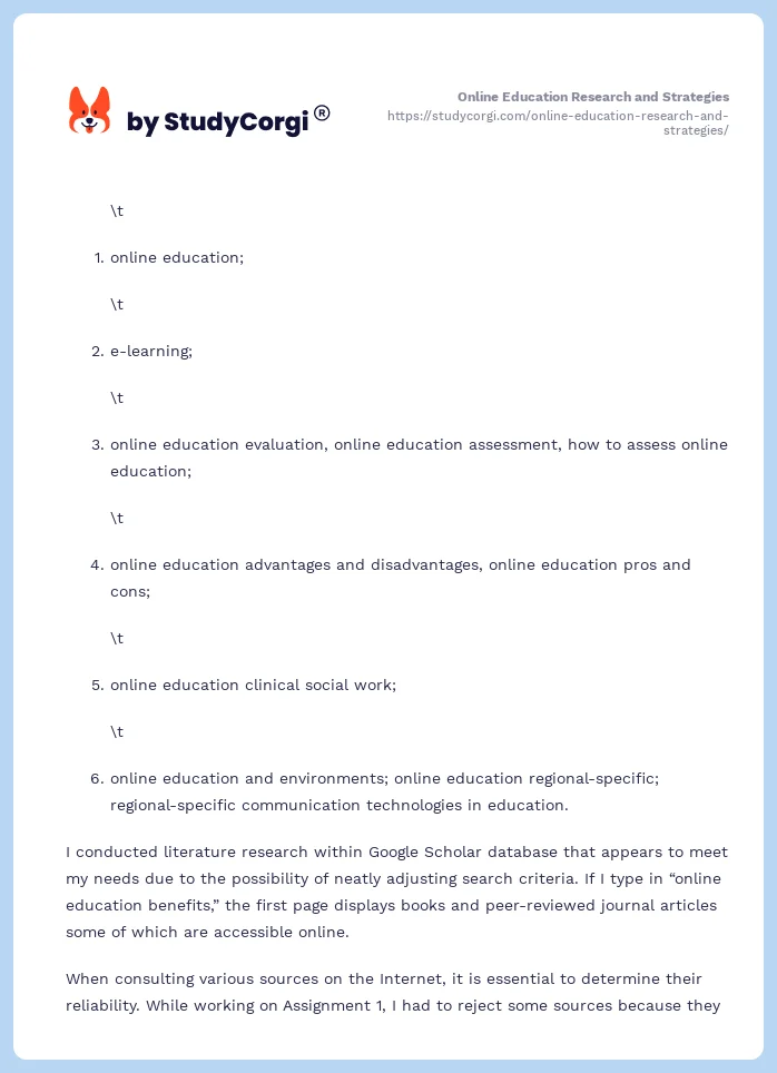 Online Education Research and Strategies. Page 2