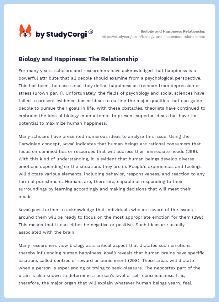 Biology and Happiness Relationship. Page 2