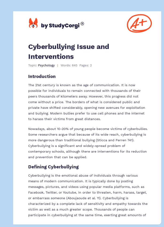 Cyberbullying Issue and Interventions. Page 1