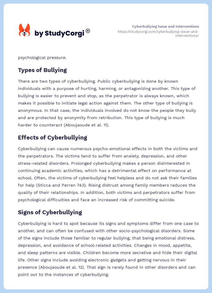 Cyberbullying Issue and Interventions. Page 2