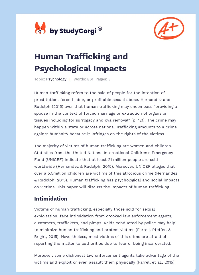Human Trafficking and Psychological Impacts. Page 1