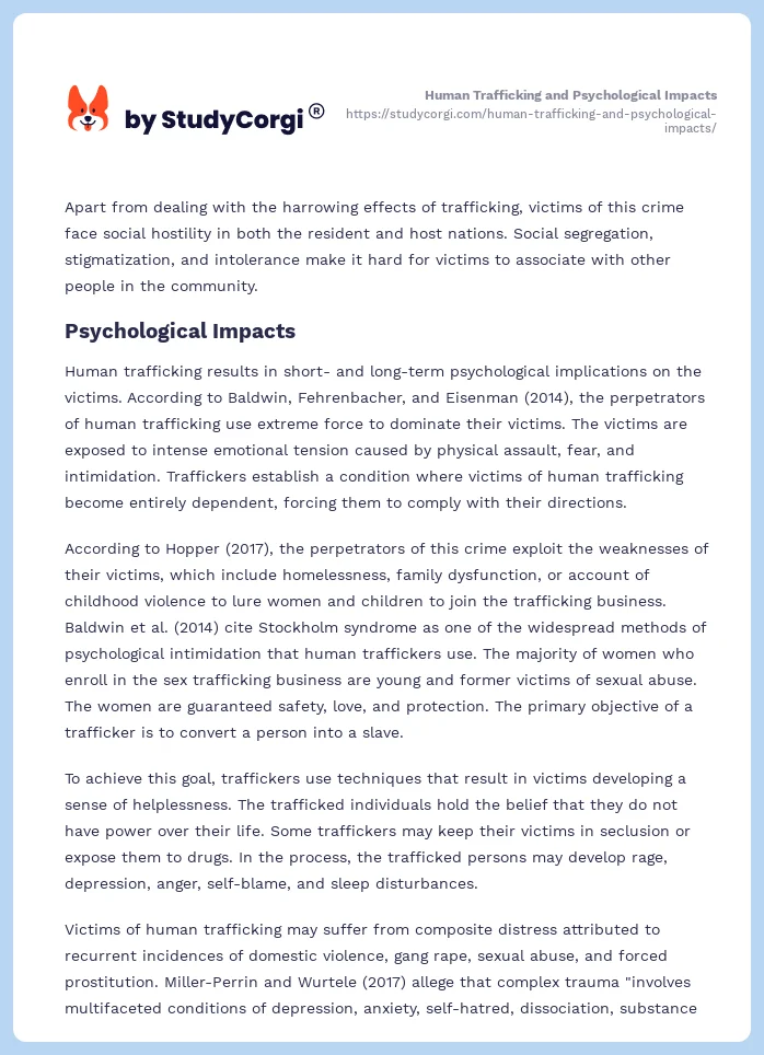 Human Trafficking and Psychological Impacts. Page 2