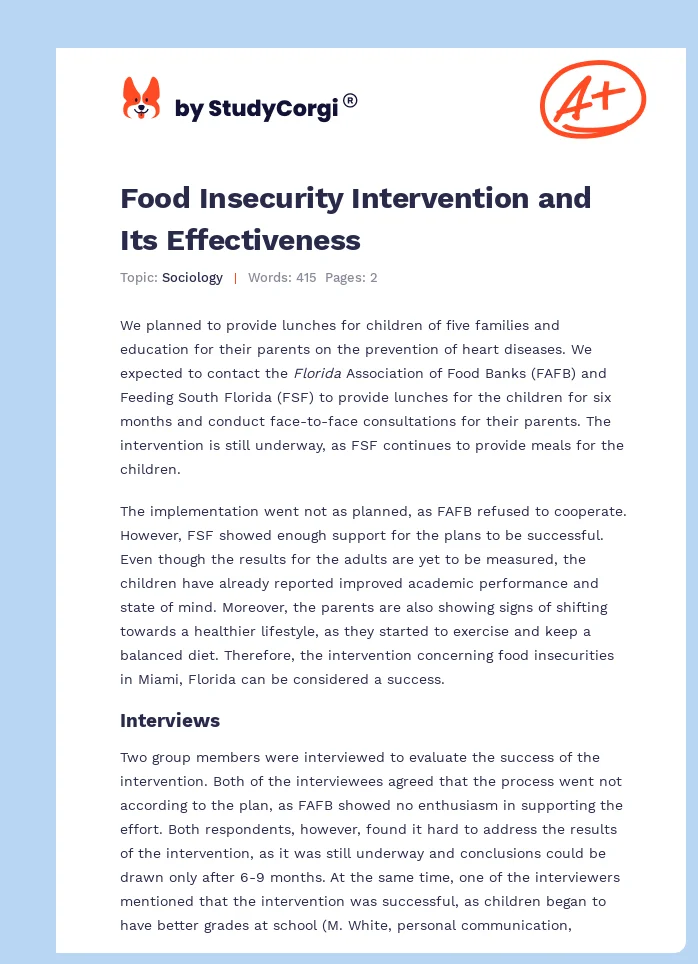 Food Insecurity Intervention and Its Effectiveness. Page 1