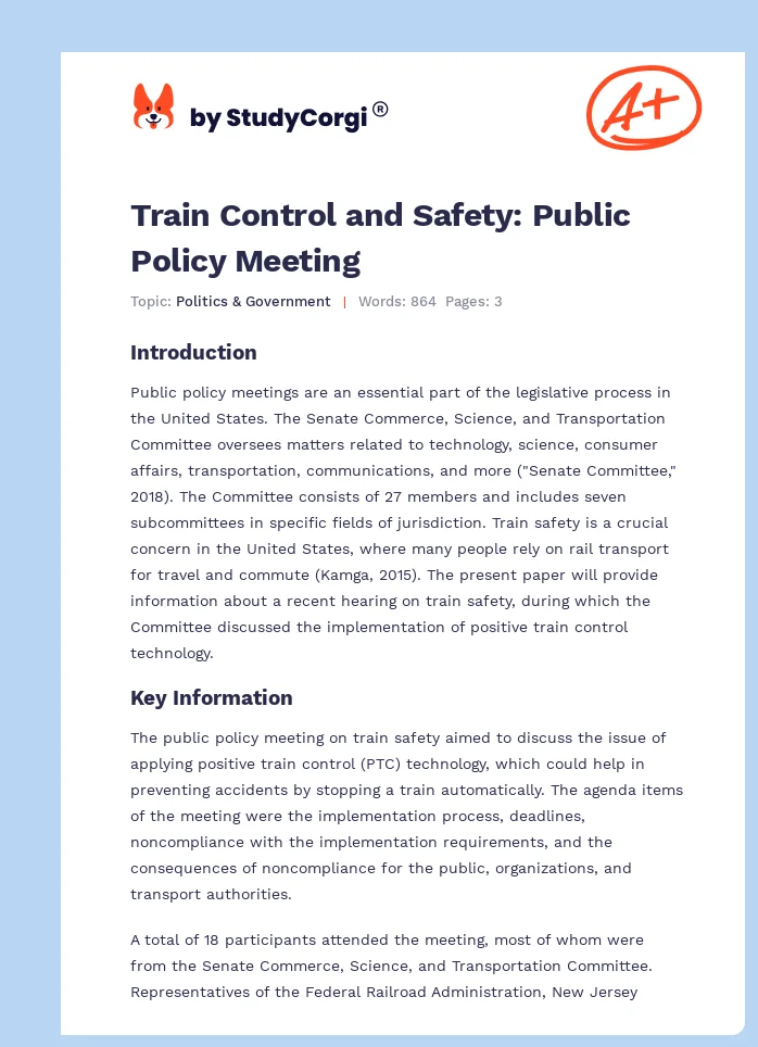 Train Control and Safety: Public Policy Meeting. Page 1