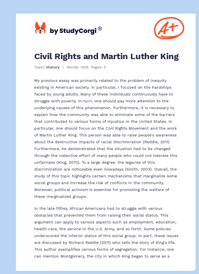 Civil Rights and Martin Luther King. Page 1