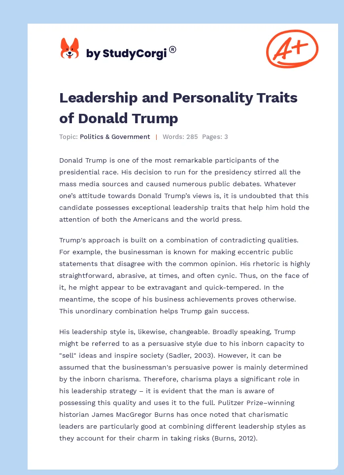 Leadership and Personality Traits of Donald Trump. Page 1