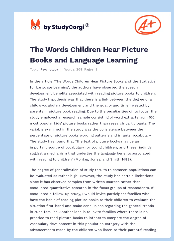 The Words Children Hear Picture Books and Language Learning. Page 1