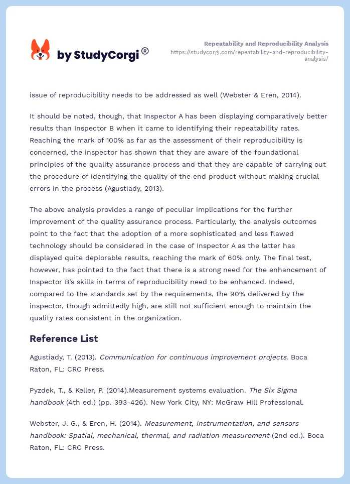 Repeatability and Reproducibility Analysis. Page 2