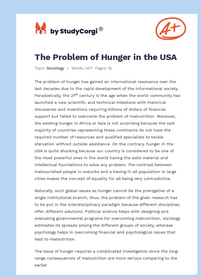 The Problem of Hunger in the USA. Page 1