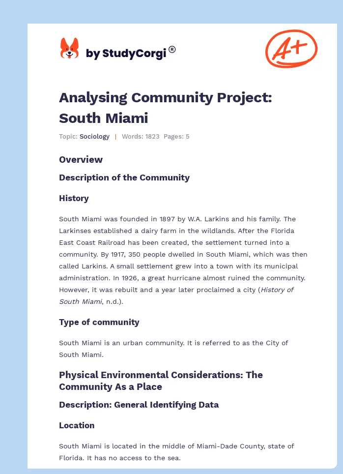 Analysing Community Project: South Miami. Page 1