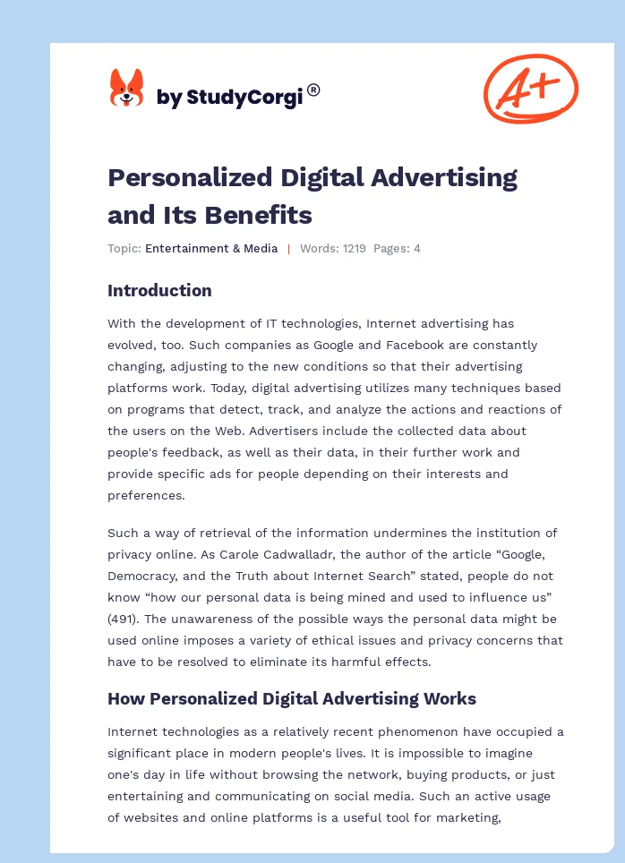 Personalized Digital Advertising and Its Benefits. Page 1