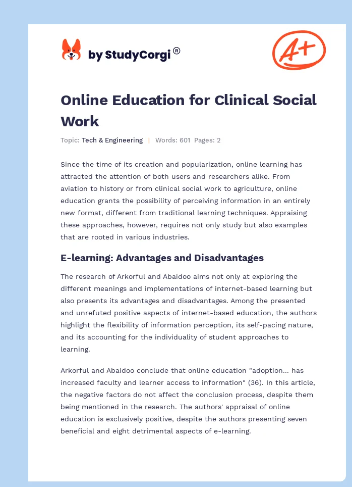Online Education for Clinical Social Work. Page 1