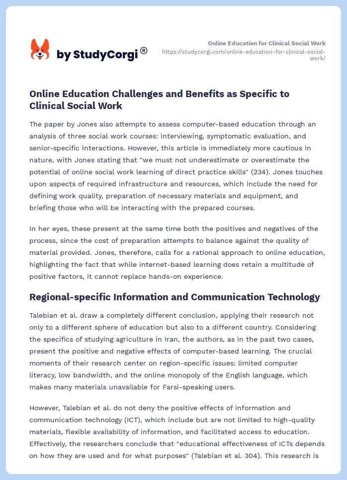 Online Education for Clinical Social Work. Page 2