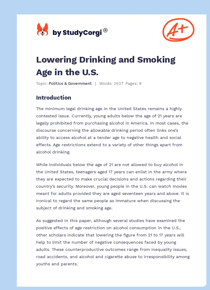 Lowering Drinking and Smoking Age in the U.S.. Page 1