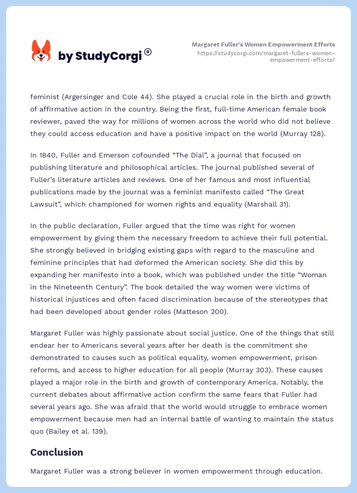 Margaret Fuller's Women Empowerment Efforts. Page 2