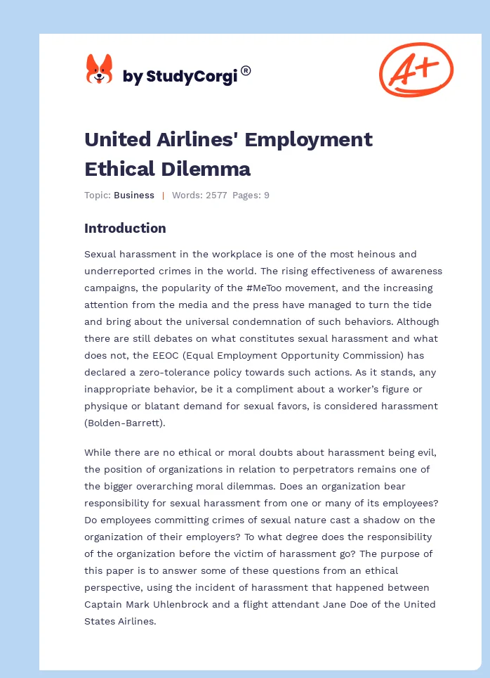 United Airlines' Employment Ethical Dilemma. Page 1