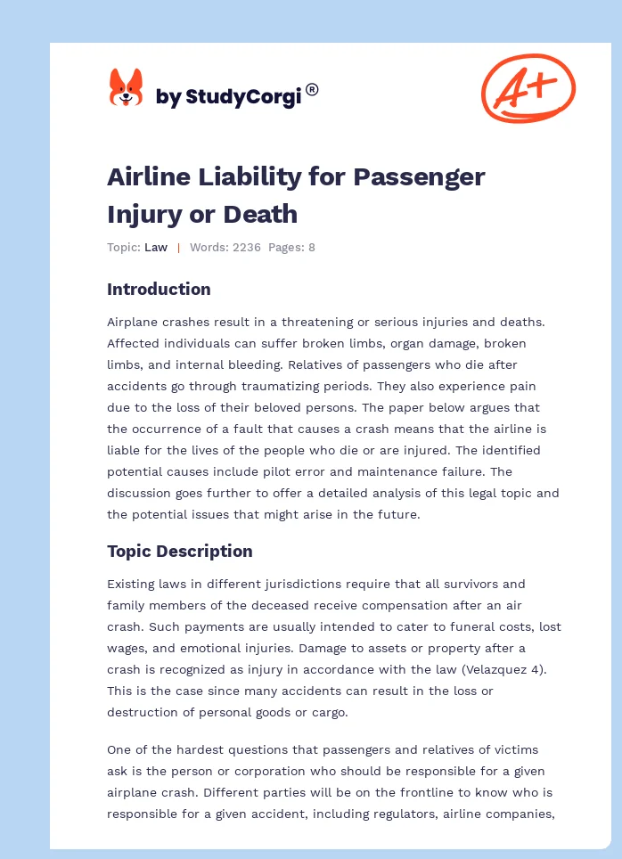 Airline Liability for Passenger Injury or Death. Page 1