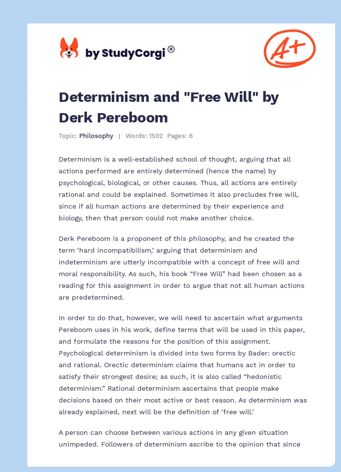 Determinism and "Free Will" by Derk Pereboom. Page 1