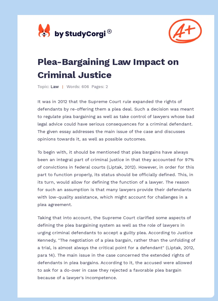 Plea-Bargaining Law Impact on Criminal Justice. Page 1