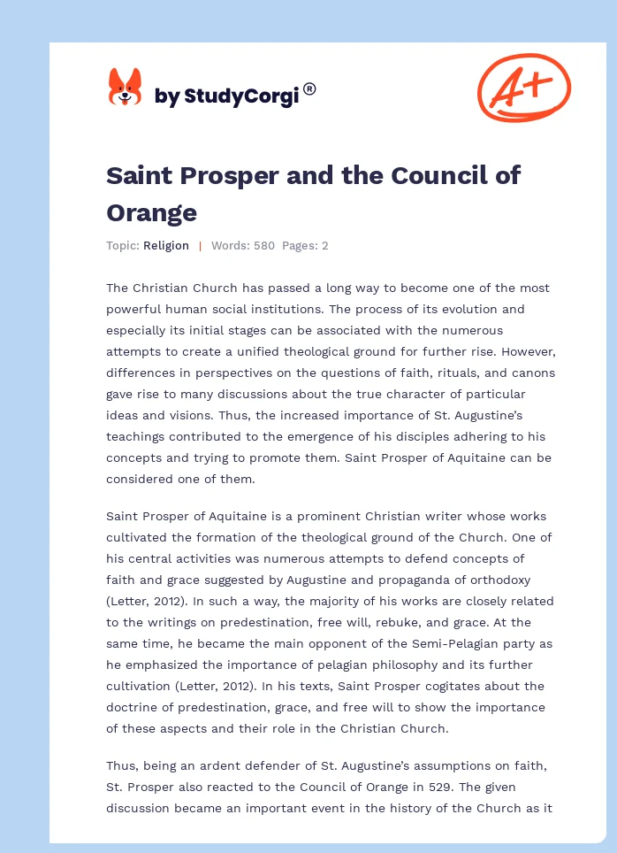 Saint Prosper and the Council of Orange. Page 1