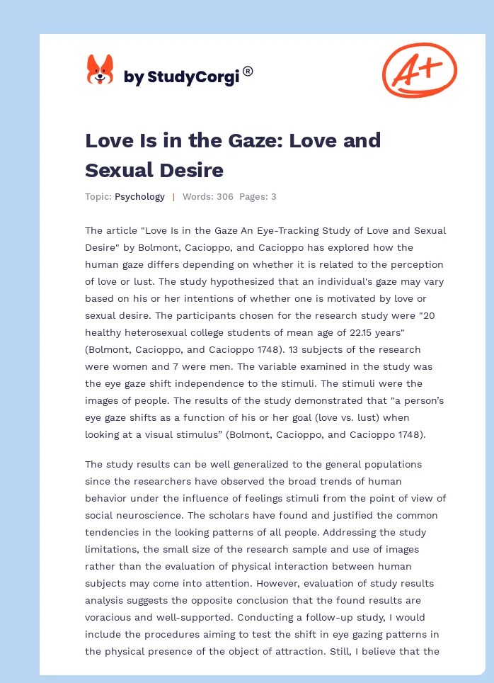 Love Is in the Gaze: Love and Sexual Desire. Page 1