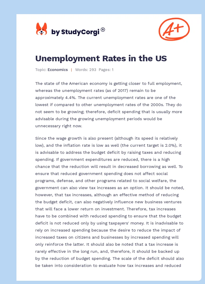 Unemployment Rates in the US. Page 1