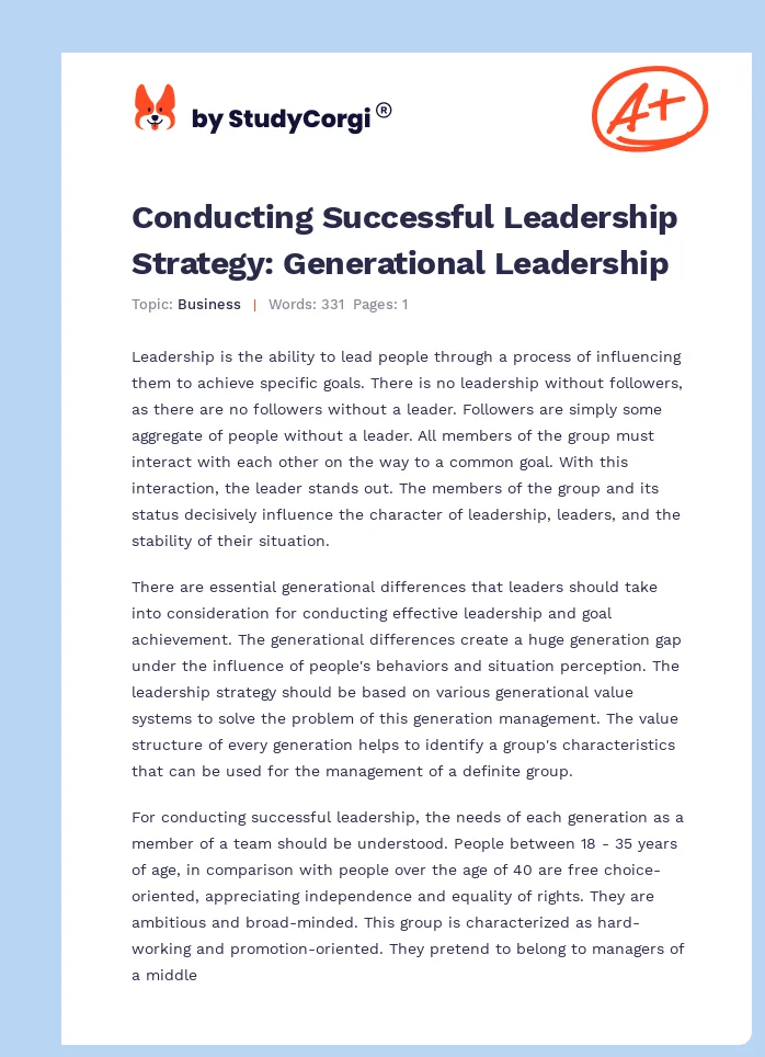 Conducting Successful Leadership Strategy: Generational Leadership. Page 1