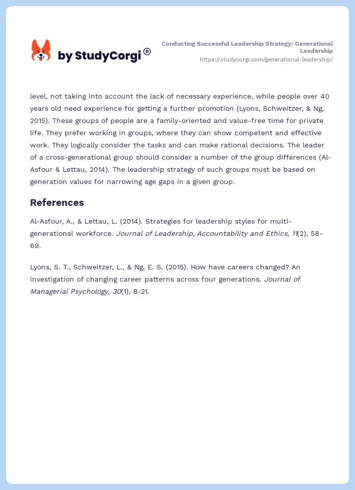 Conducting Successful Leadership Strategy: Generational Leadership. Page 2