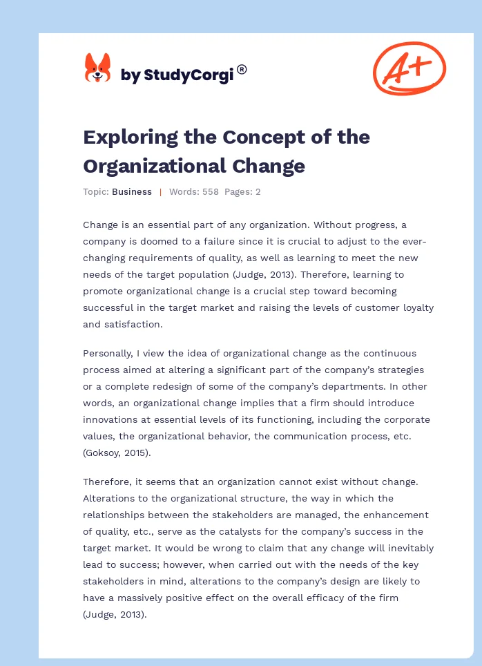 Exploring the Concept of the Organizational Change. Page 1