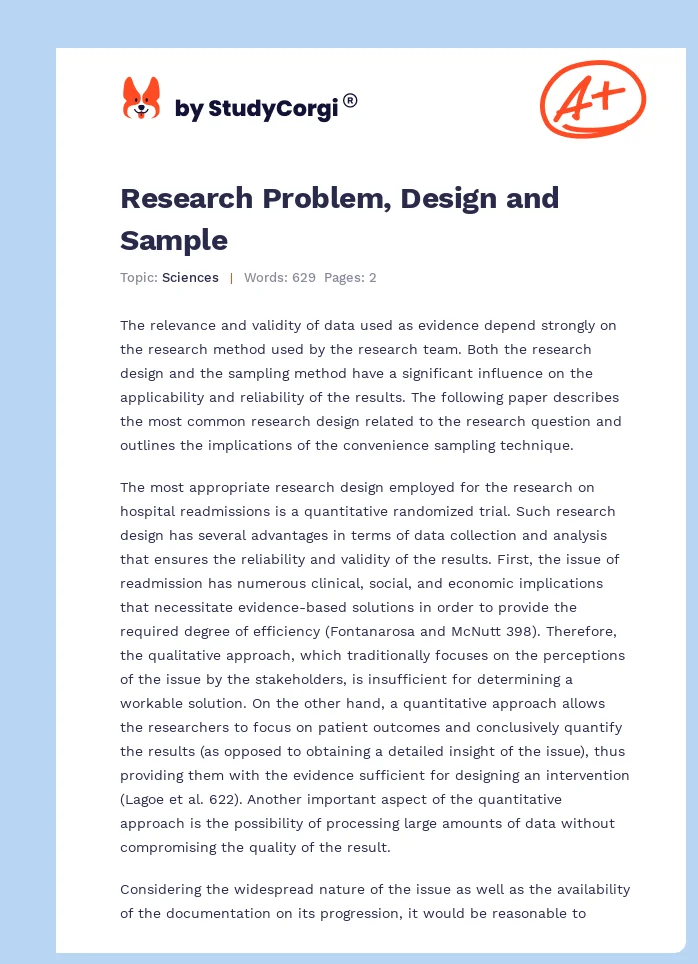 Research Problem, Design and Sample. Page 1