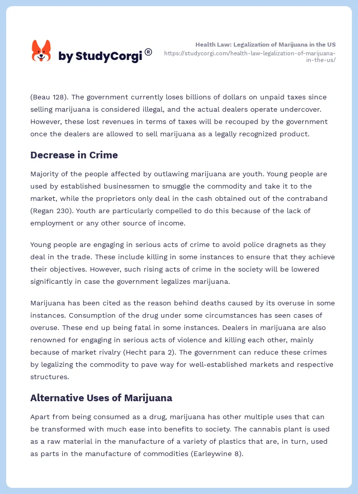 Health Law: Legalization of Marijuana in the US. Page 2