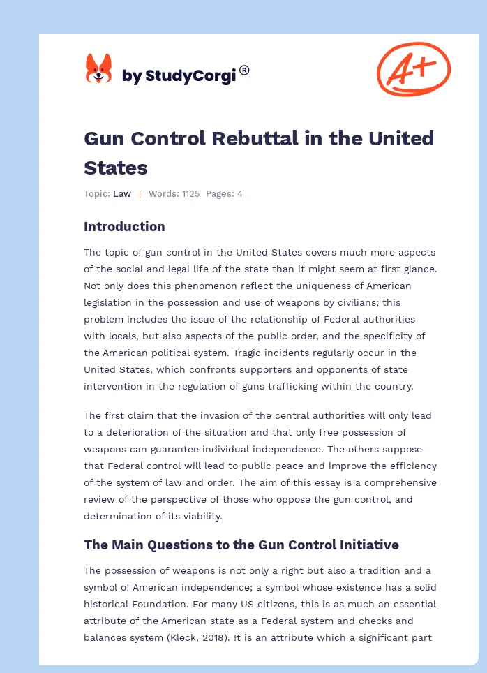 Gun Control Rebuttal in the United States. Page 1