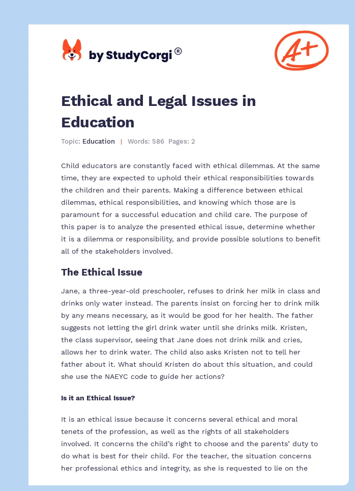 Ethical and Legal Issues in Education. Page 1