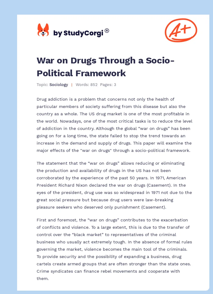 War on Drugs Through a Socio-Political Framework. Page 1
