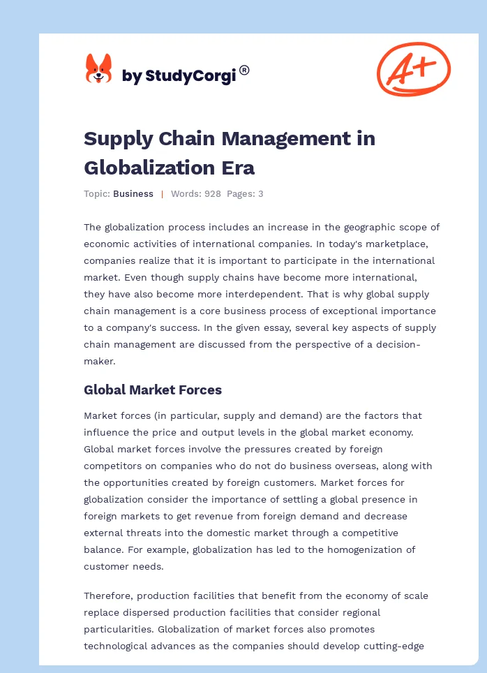 Supply Chain Management in Globalization Era. Page 1