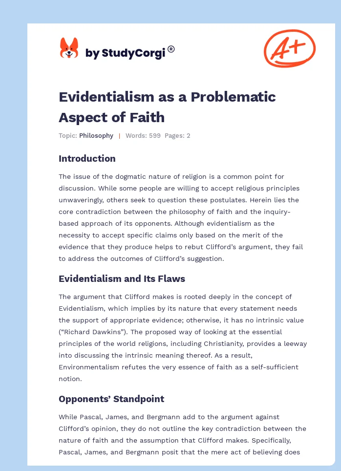 Evidentialism as a Problematic Aspect of Faith. Page 1