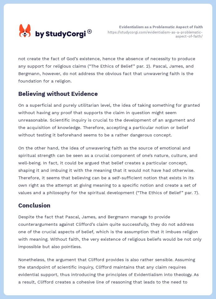 Evidentialism as a Problematic Aspect of Faith. Page 2