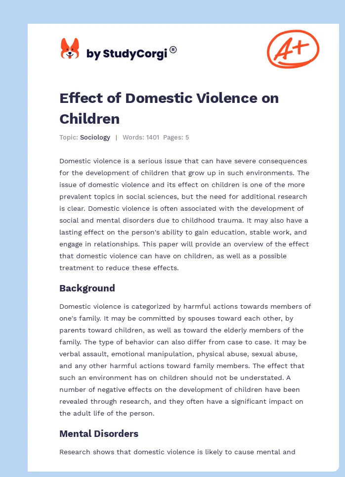 Effect of Domestic Violence on Children. Page 1