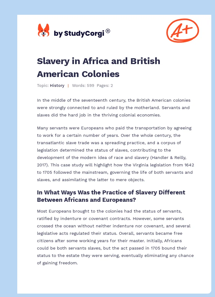 Slavery in Africa and British American Colonies. Page 1
