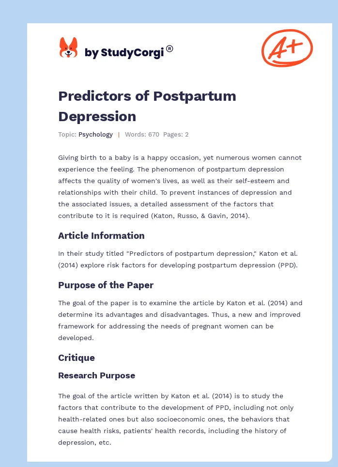 Predictors of Postpartum Depression. Page 1