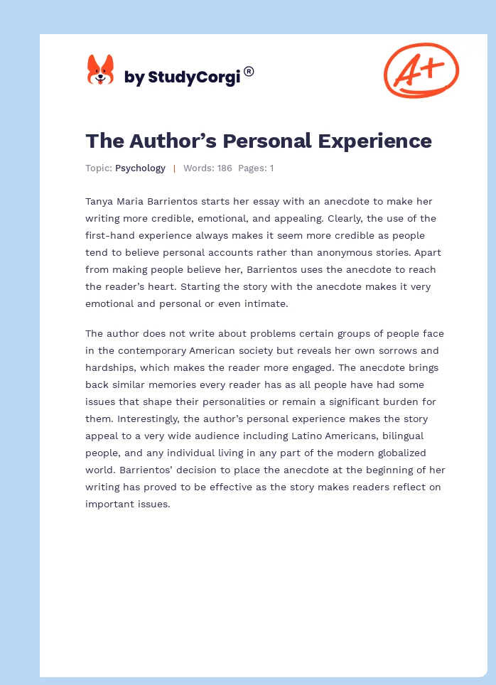 The Author’s Personal Experience. Page 1