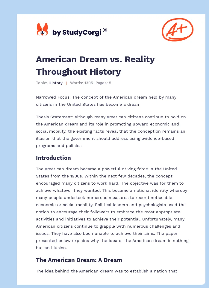 American Dream vs. Reality Throughout History. Page 1