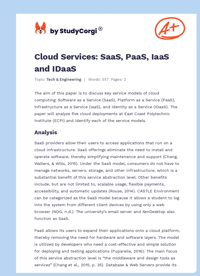 Cloud Services: SaaS, PaaS, IaaS and IDaaS. Page 1